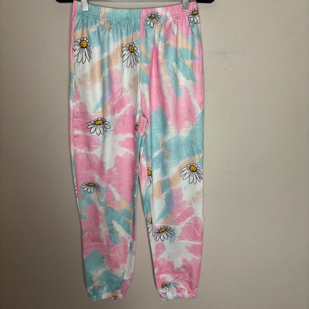 Love & Other Things Joggers Womens UK 12 (US 8) Tie Dye Daisy Pajama Bottoms New